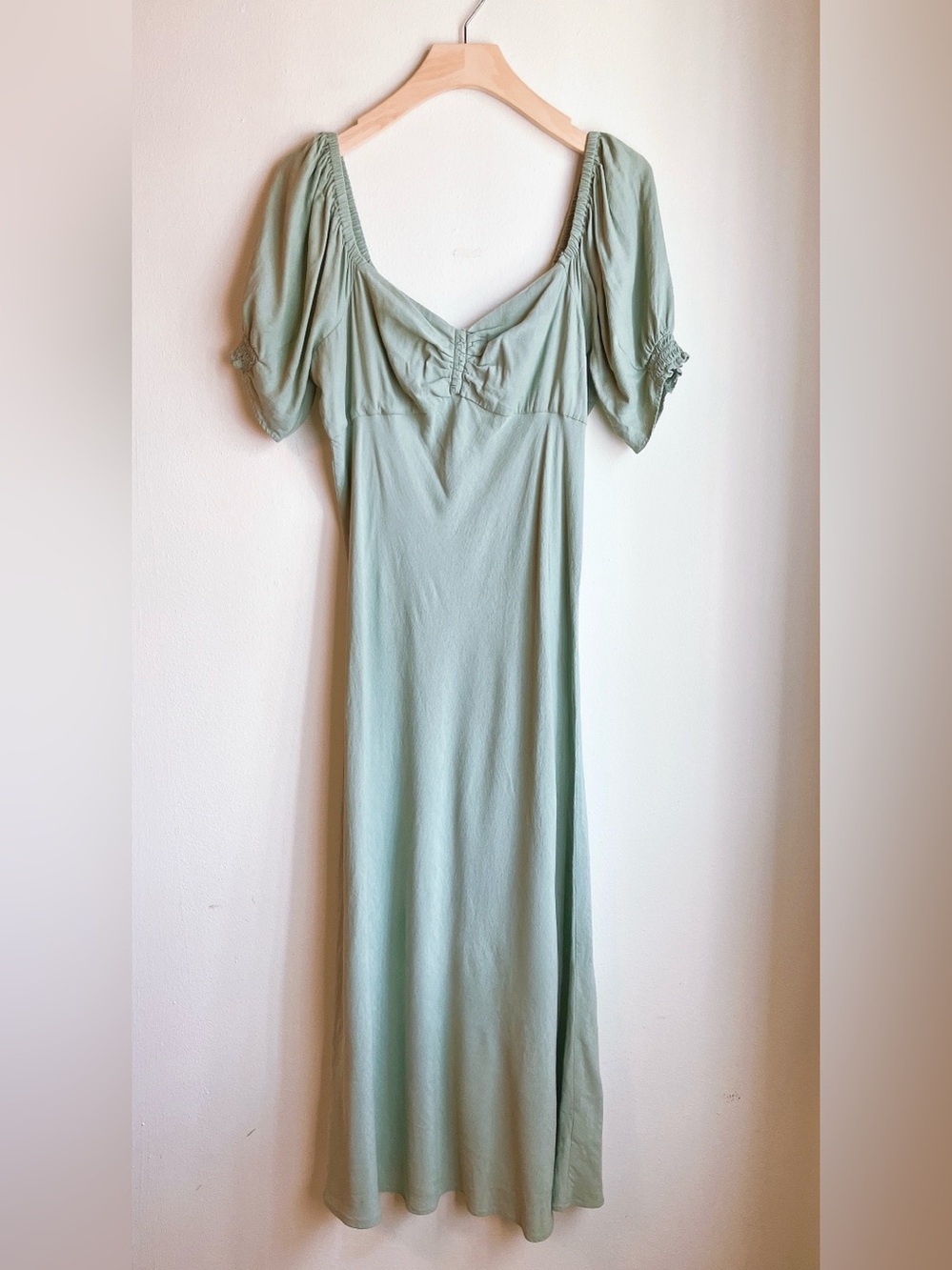 Madewell Sweetheart Neckline Puff-Sleeve Dress Earthy Green Medium Size 8 EUC - Picture 2 of 13